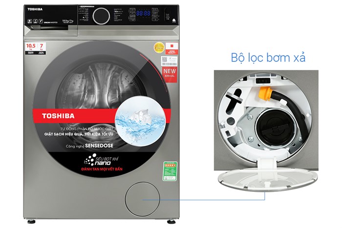 Máy Giặt Sấy Toshiba Inverter Giặt 10.5 Kg - Sấy 7 Kg TWD-BM115GF4V(SK)